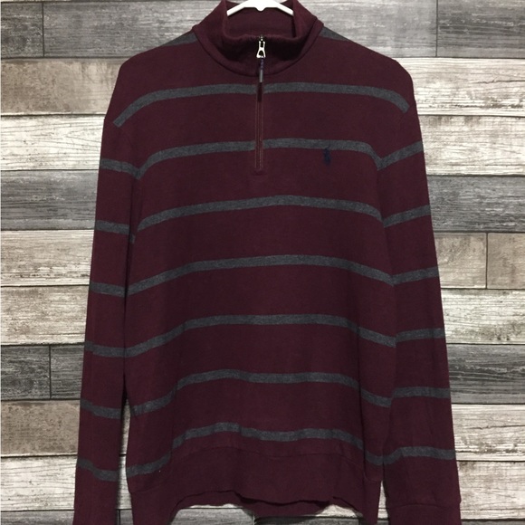 Polo Ralph Lauren Striped 1/4 Zip Pullover Sweatshirt Men’s M Burgundy Gray Soft - Picture 3 of 9